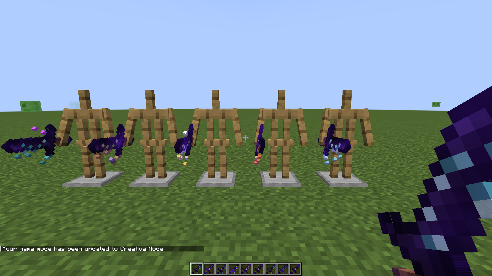 Elemental blades on armor stands