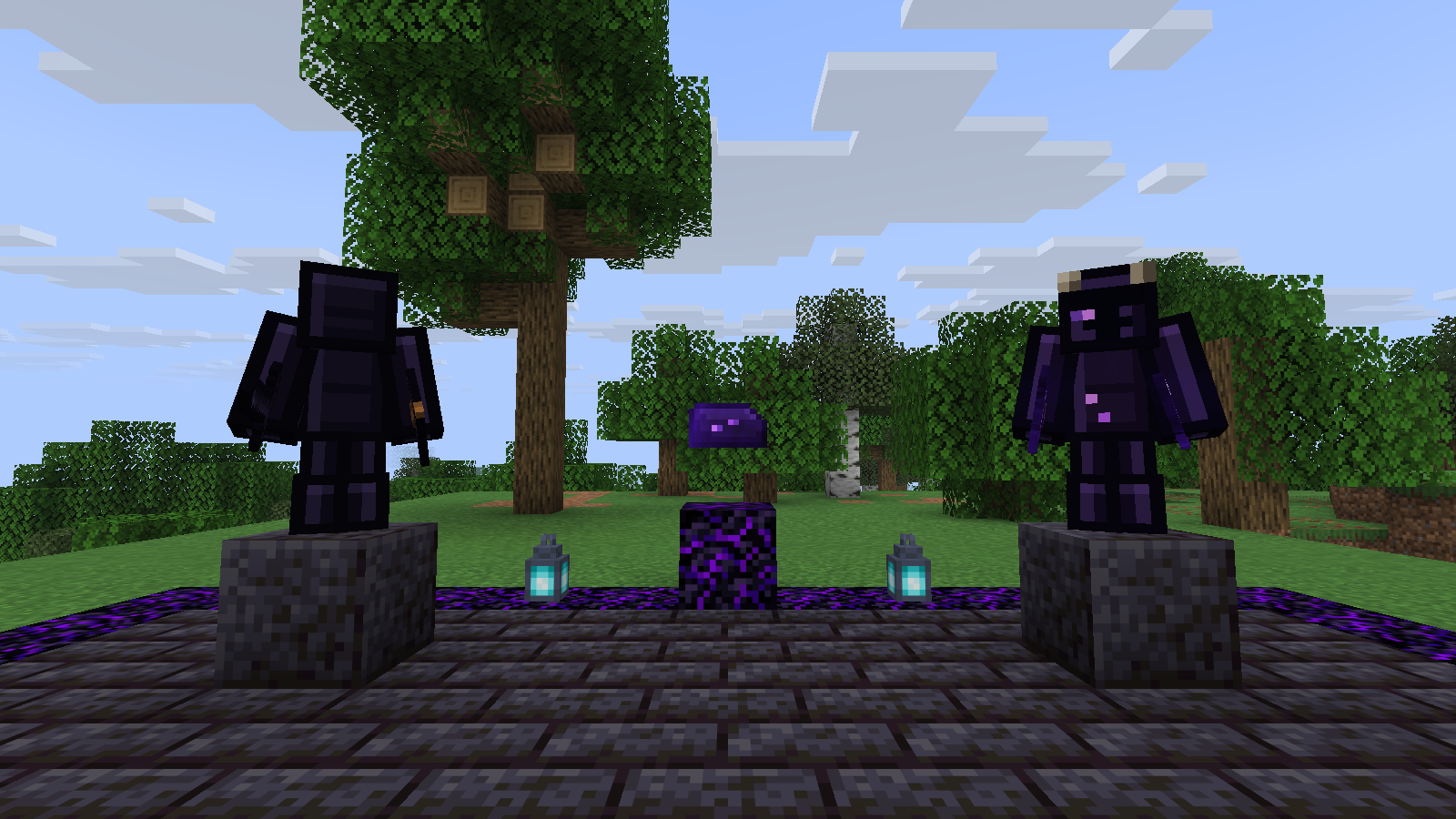 Crying Alloy armor on display in a survival world